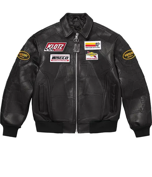 BLACK WEB HEAD LEATHER JACKET