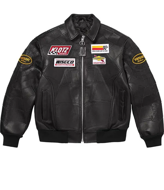 BLACK WEB HEAD LEATHER JACKET